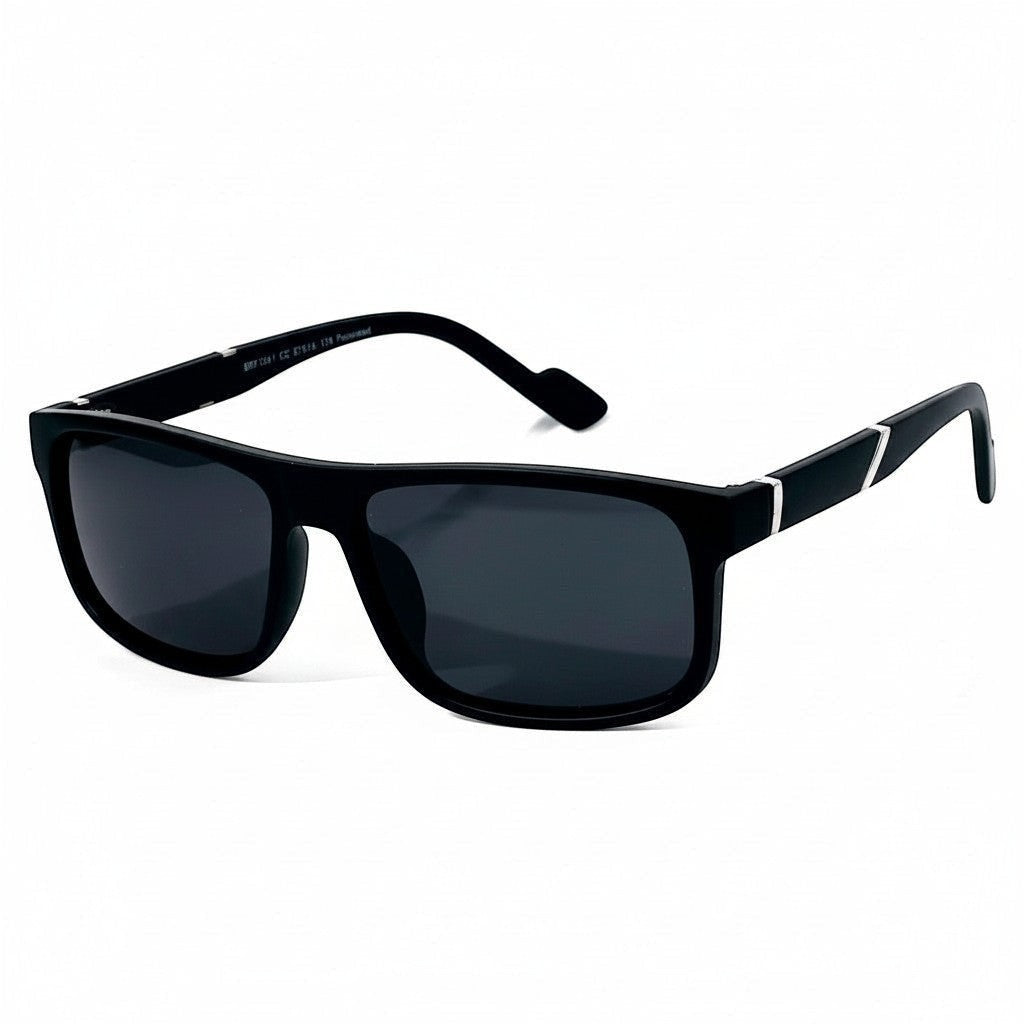 Euglasses Lockus black TR90 rectangular sunglasses with polarized lenses and subtle metallic detail on the temples.