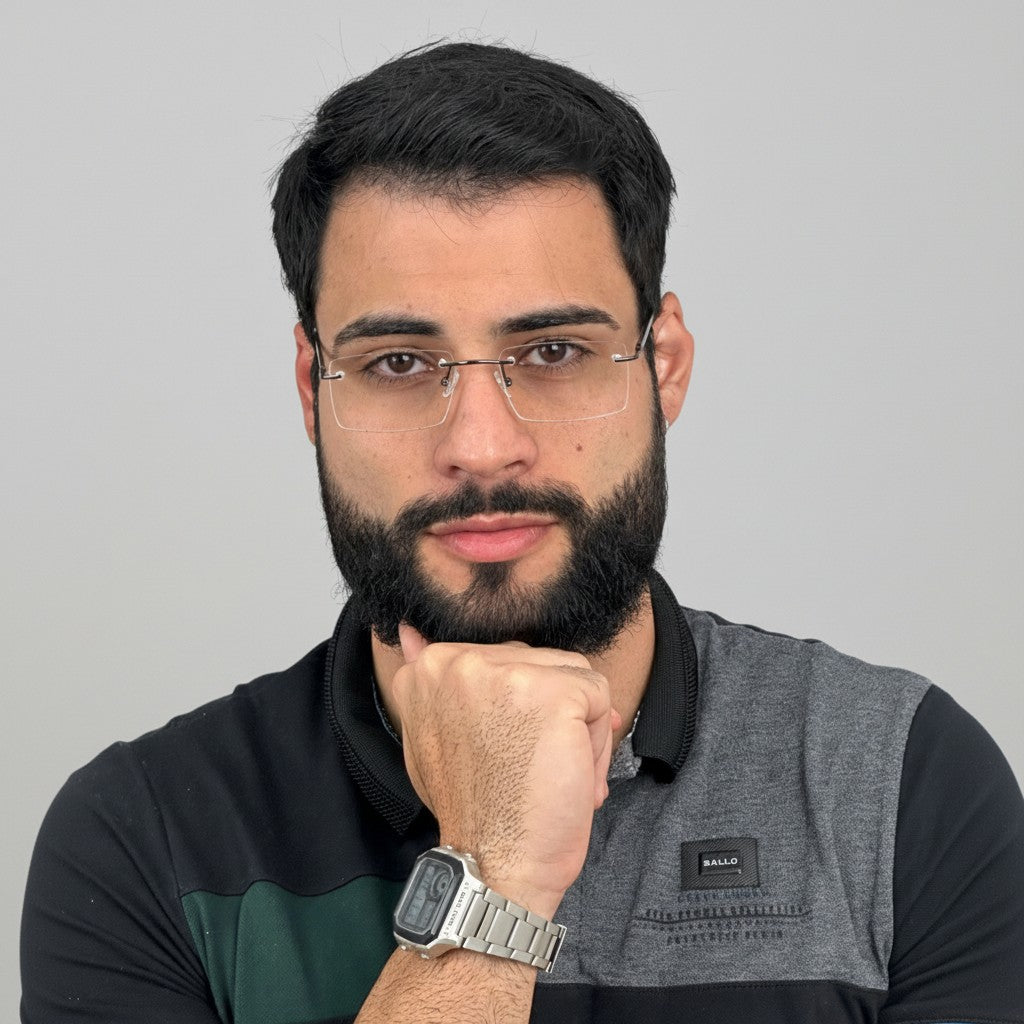 Euglasses Serpens rimless metal eyeglasses with rectangular lenses and adjustable nose pads.